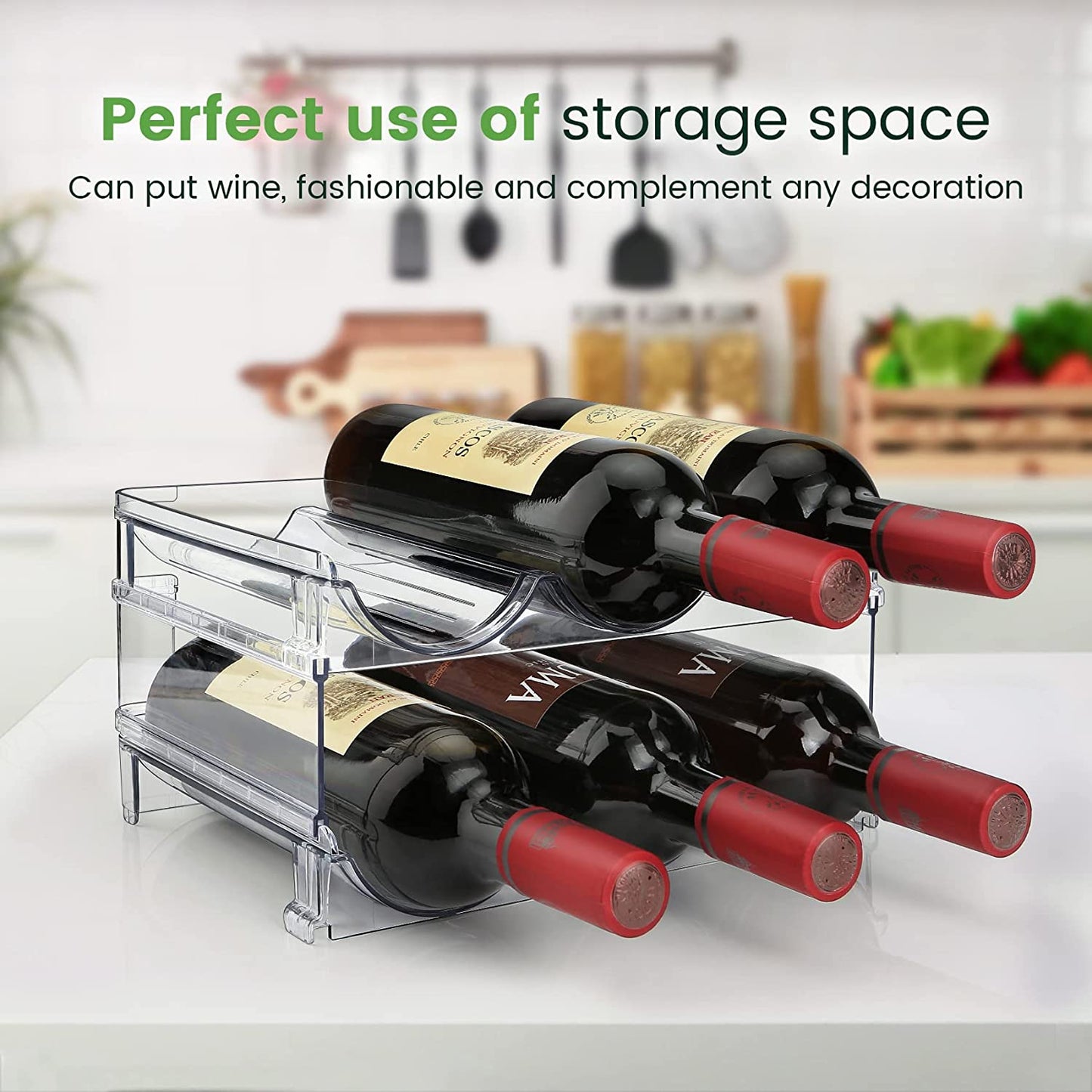 Stay organized with this 2-pack stackable water bottle storage rack – perfect for cabinets, pantries, countertops, or refrigerators.