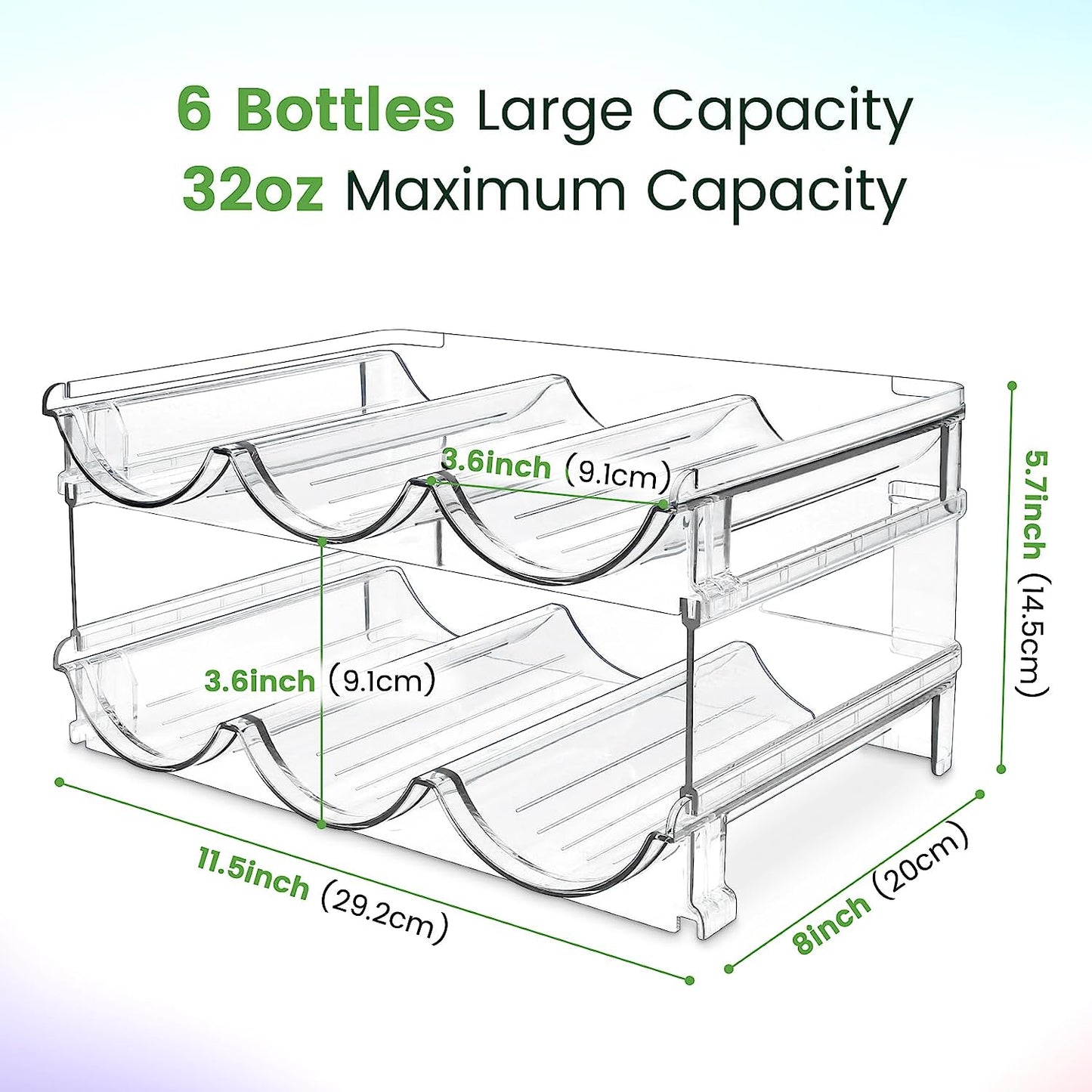 Stay organized with this 2-pack stackable water bottle storage rack – perfect for cabinets, pantries, countertops, or refrigerators.