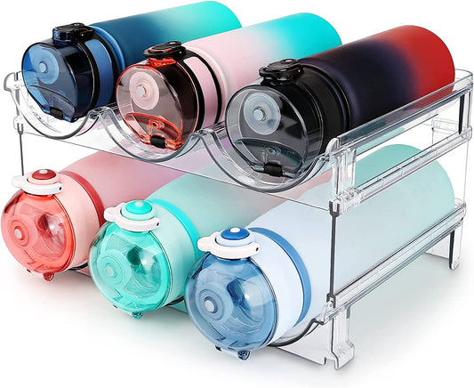 Stay organized with this 2-pack stackable water bottle storage rack – perfect for cabinets, pantries, countertops, or refrigerators.